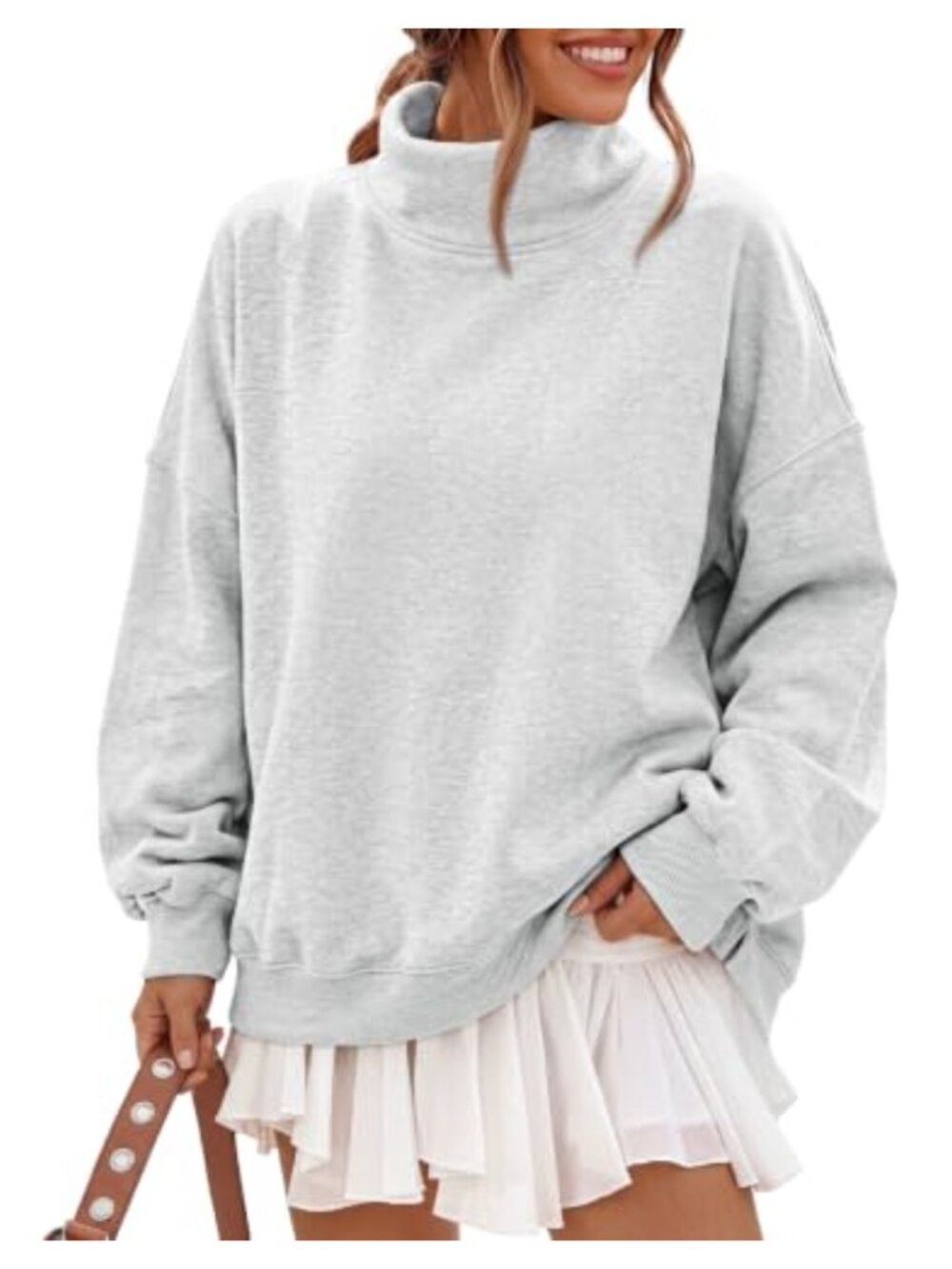 Oversized Fleece Mock Neck Sweatshirt with Pockets and Side Slits